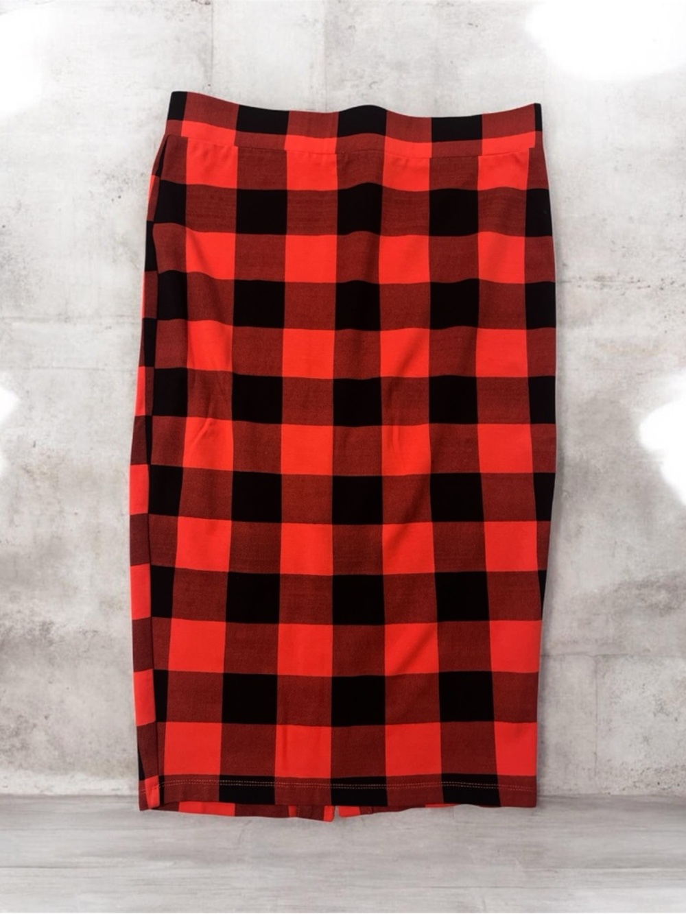 Gianni Bini Red and Black Buffalo Check Stretchy Pencil Skirt